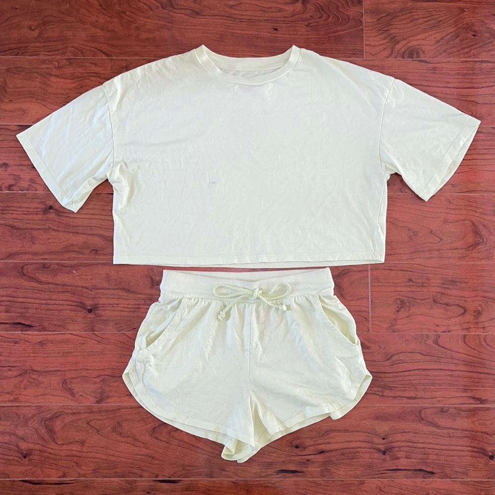 Colsie Pale Yellow Matching Two Piece Summer Sleepwear Loungewear Pajamas Set